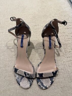 Neutral Snake-Print Ankle Strap High Heels